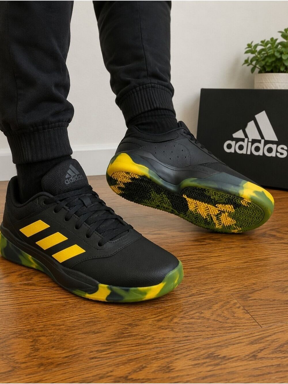 Adidas Black & Yellow Athletic Sneakers | New With Tags | Camo Sole Detail. - Picture 2 of 6
